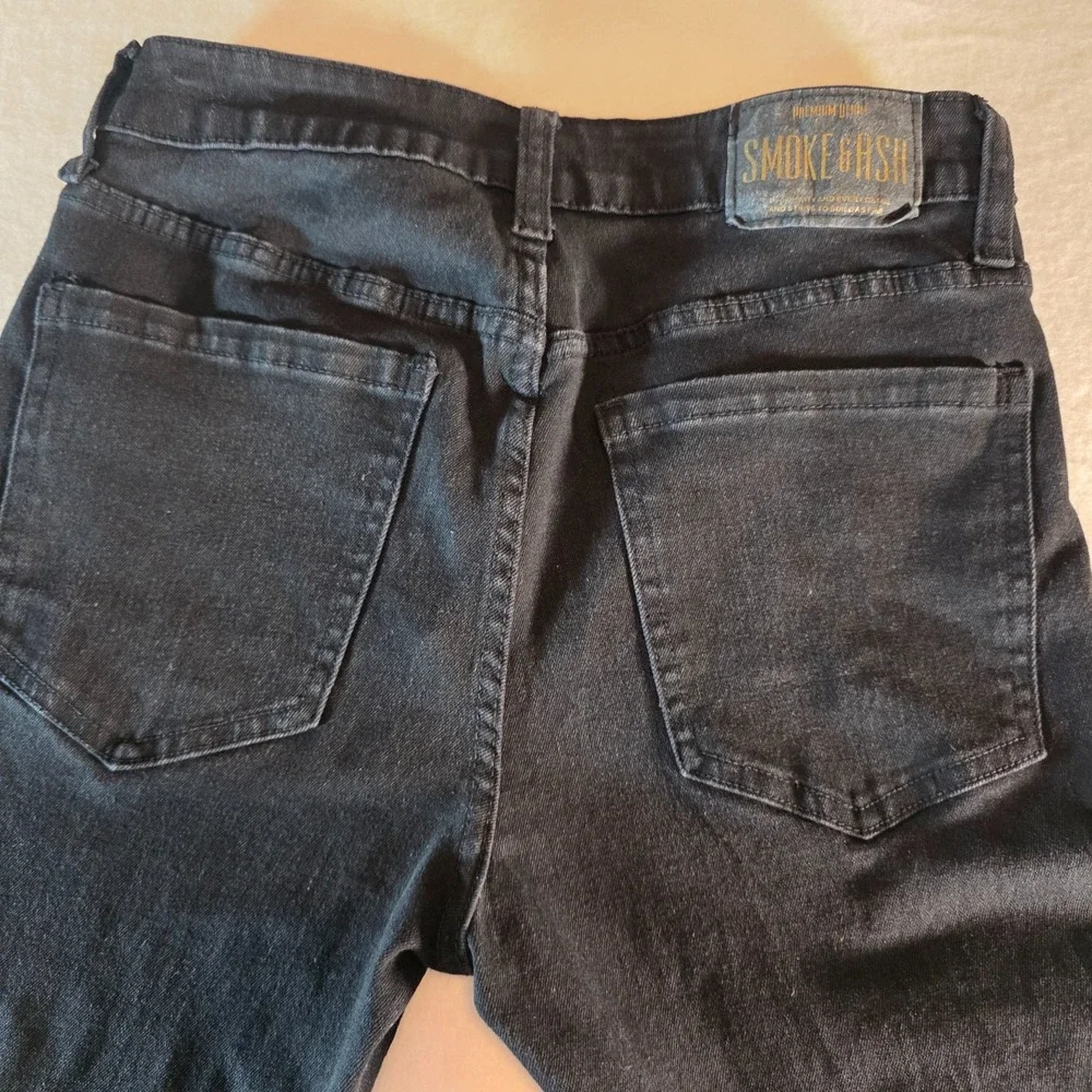 Smoke & Ash Mens Slim‎ Distressed Black Denim Jeans 29x30 Ripped Streetwear